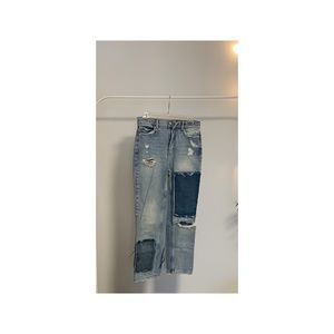 high waisted patch jeans
